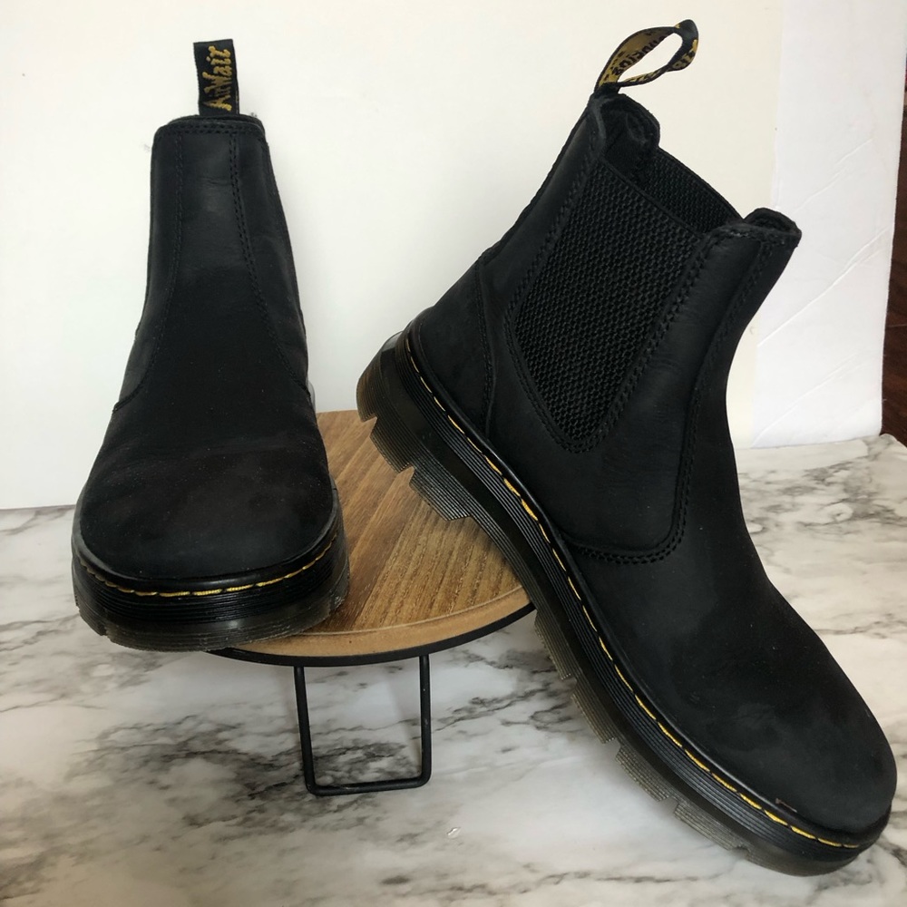 Dr. Martens Black Embury Chelsea Boots, sz 7 women’s, vegan leather